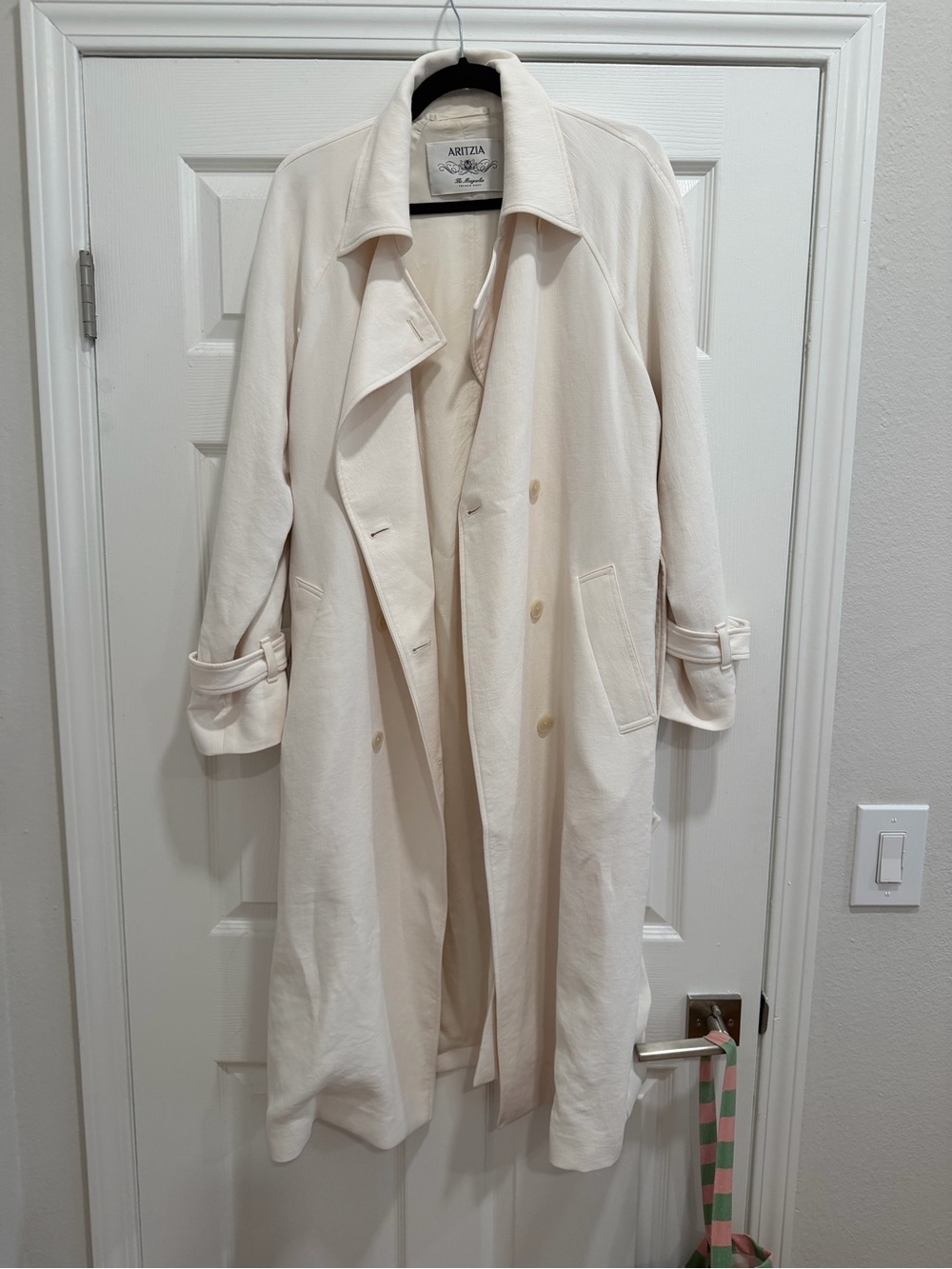 Aritzia Cream Double-Breasted Trench Coat